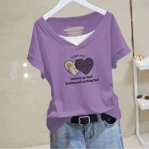 Purple Graphic V-Neck T-Shirt